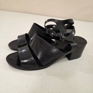 American Apparel Black Jelly Block Heel Sandals Womens 11 Made in USA Retro Y2K